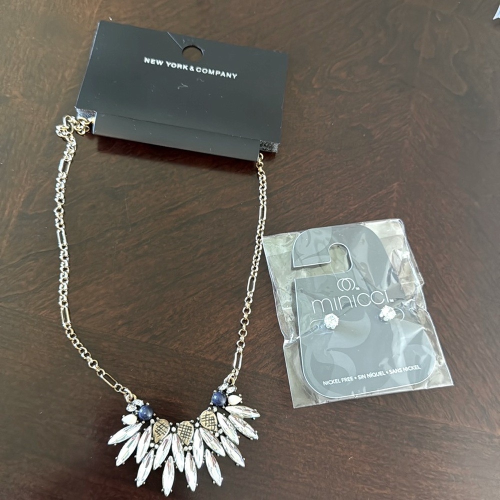 New York & Company Statement Necklace & MiniCci Rhinestone Stud Earrings Bundle
